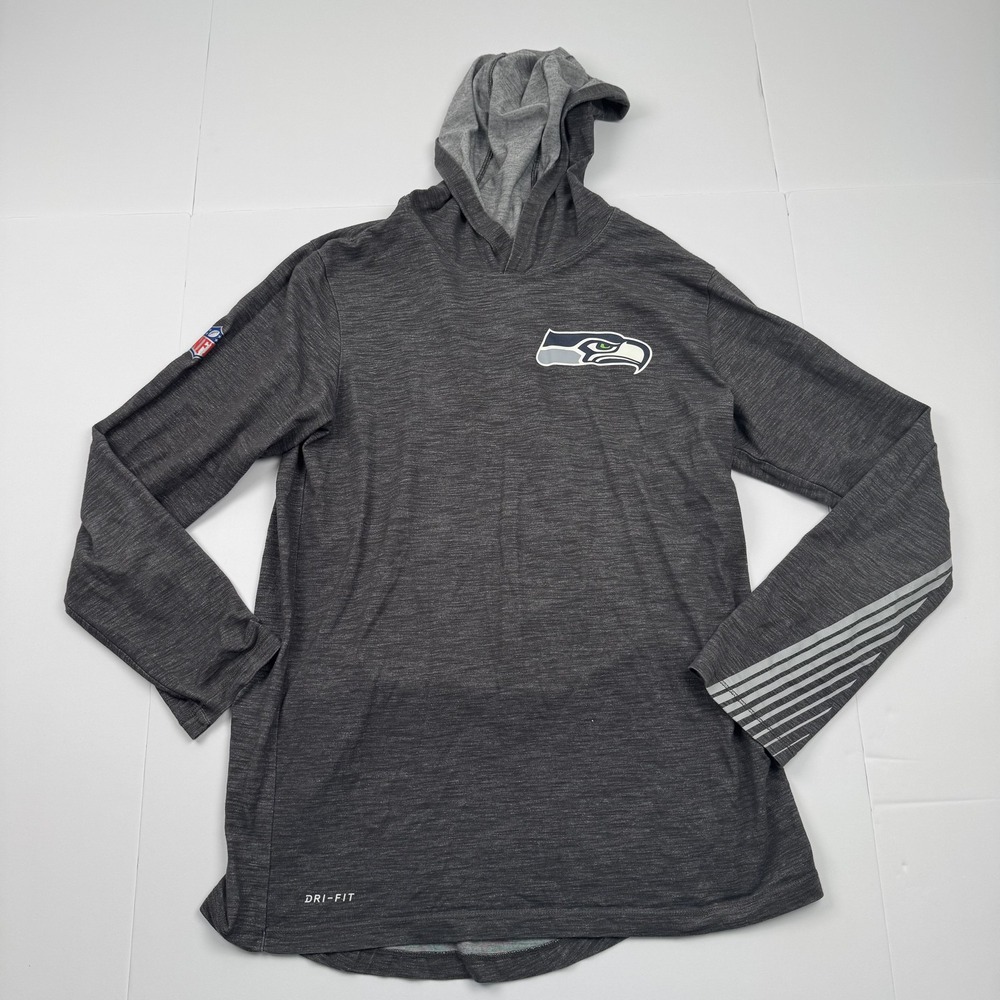 Seattle Seahawks Shirt Hoodie Mens Small Gray NFL Football Nike Dri Fit Pullover